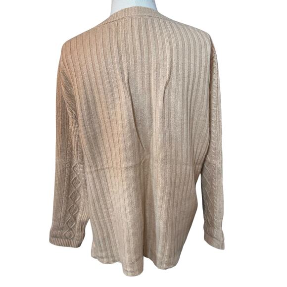 The Cashmere Project Tan women cable knit crewneck sweater sz medium asymmetric - Picture 2 of 7